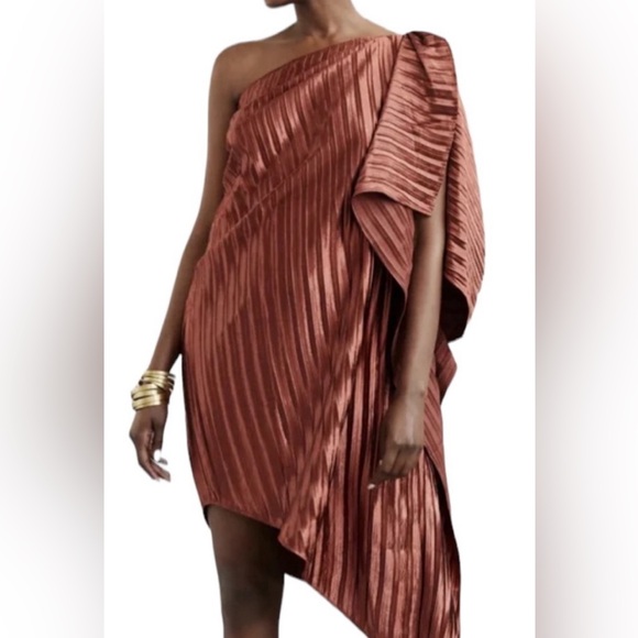 ANTHROPOLOGIE X Guapa Bronze One Shoulder Mini Dress - Picture 7 of 8